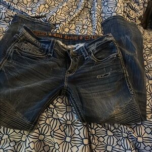 Rock Revival Relaxed Blue Jeans Vintage Distressed